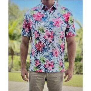 EUC Greenside Golf Aloha Spring Hawaiian Tropical Floral Polo Shirt Men's Medium
